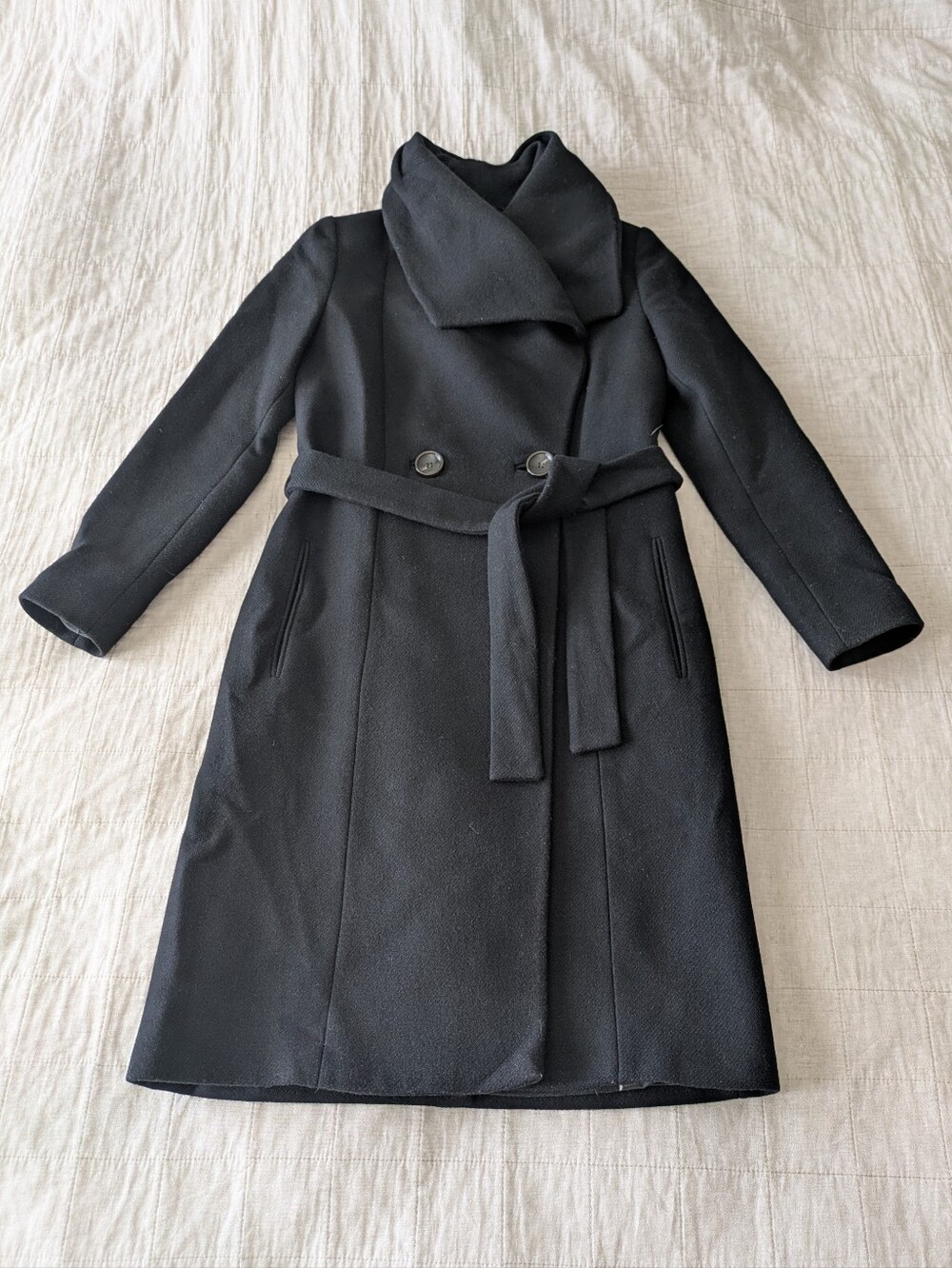 Classic Mango basic Black Belted Wool Coat